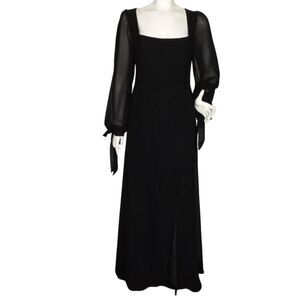 new AZAZIE Gown/Maxi Dress, A14, Black, Sheer Sleeve/Bow, Long, Back Zipper Vent
